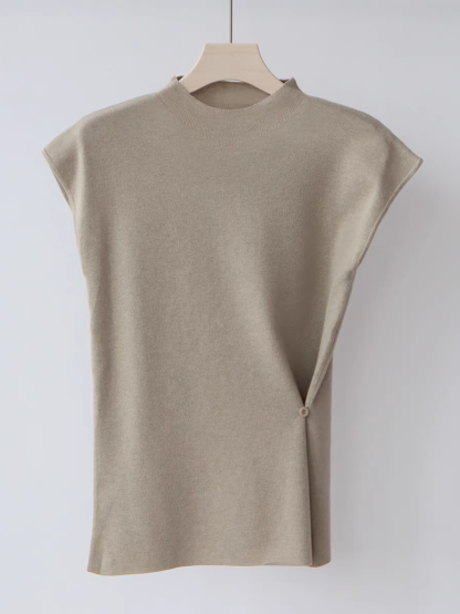 Livye Mid Neck Knit Top with Waist Button-The Black Bow-