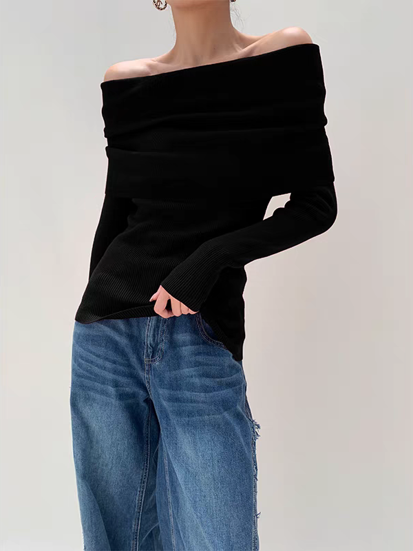 Florence Off Shoulder Long Sleeve Top -The Black Bow-