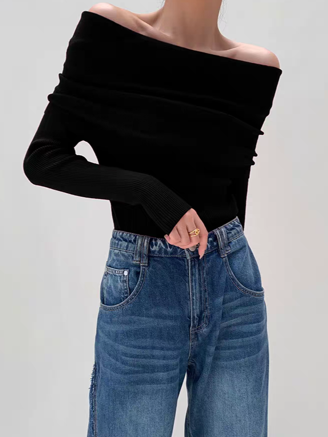 Florence Off Shoulder Long Sleeve Top -The Black Bow-