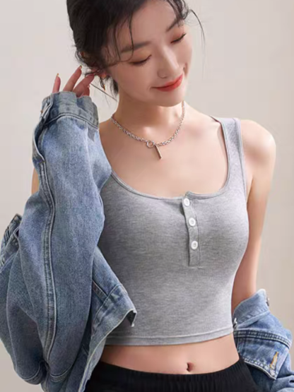 Queeny Buttoned Padded Knit Top
