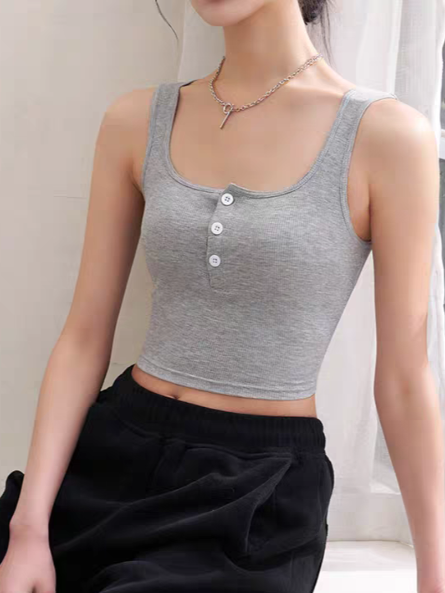 Queeny Buttoned Padded Knit Top