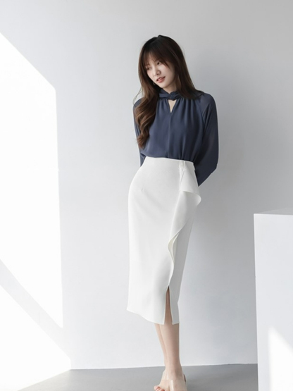 Daleyza Ruffle & Slit Pencil Skirt-The Black Bow-
