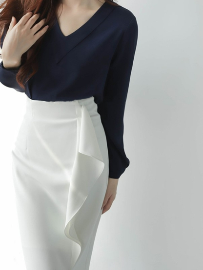 Daleyza Ruffle & Slit Pencil Skirt-The Black Bow-