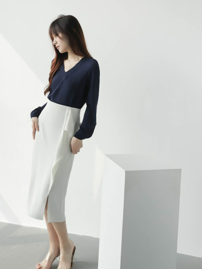 Daleyza Ruffle & Slit Pencil Skirt-The Black Bow-
