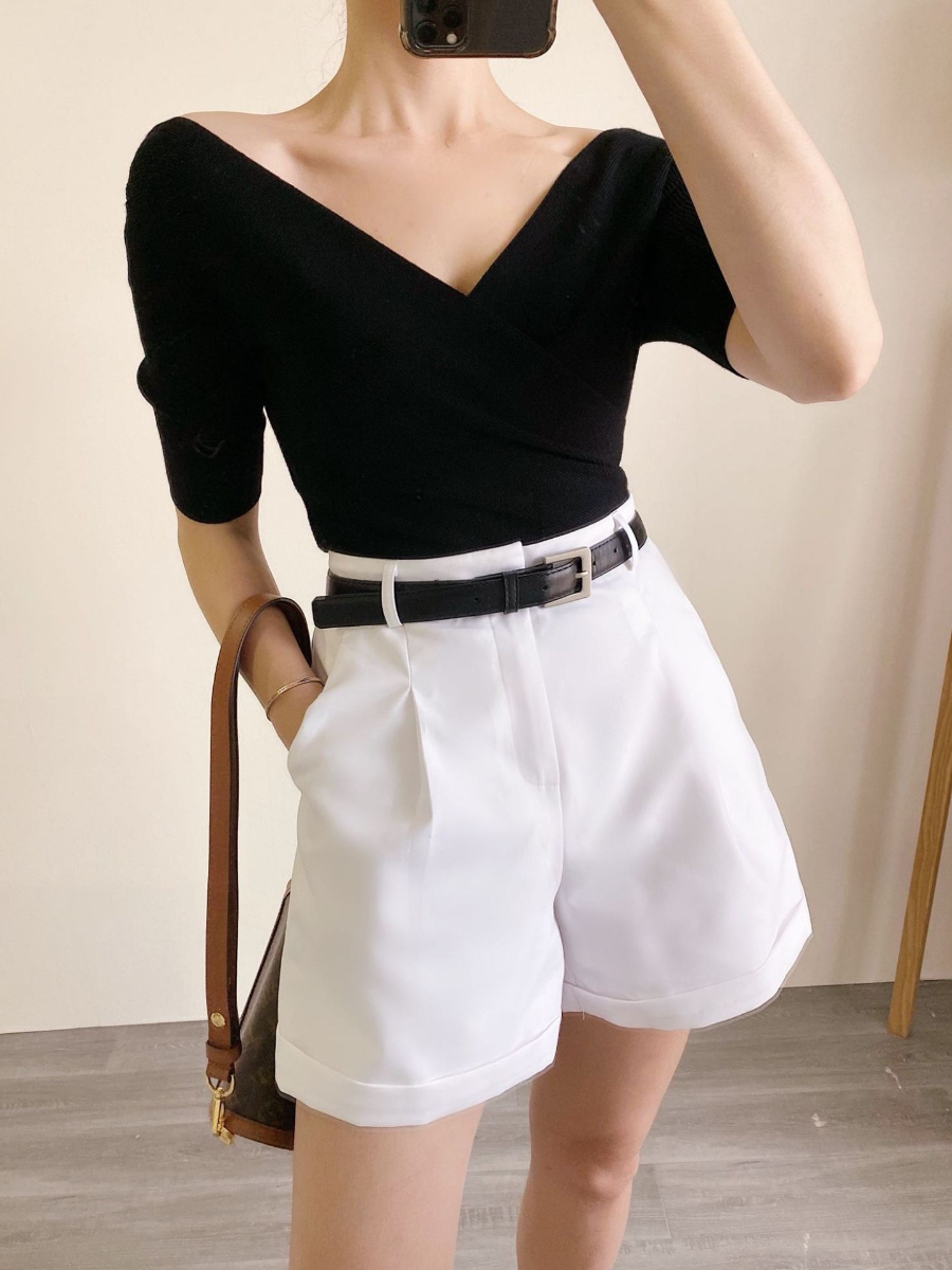 Eugene High Waisted Shorts (With Belt)-The Black Bow-