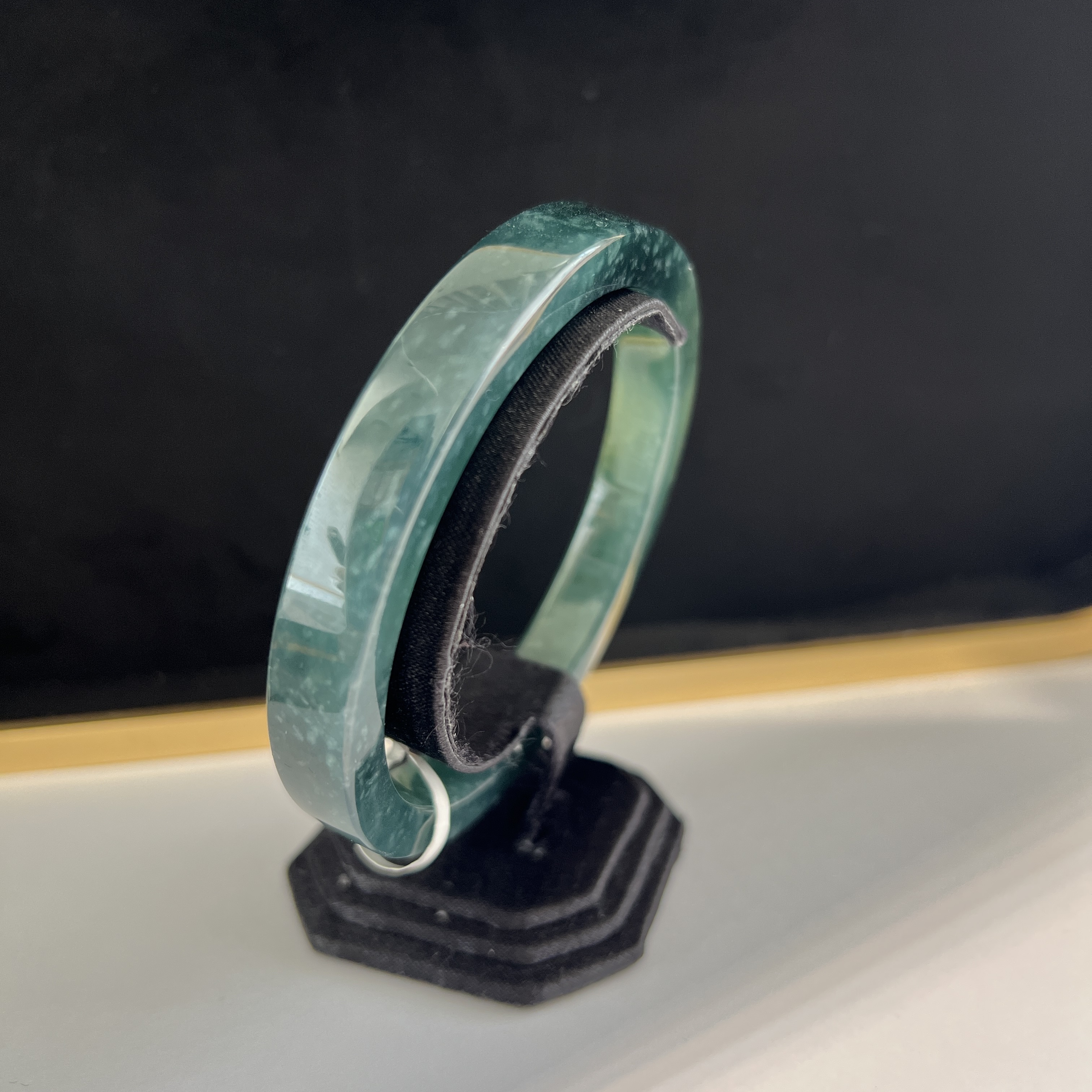 冰藍水飄雪花棉大方鐲 #66