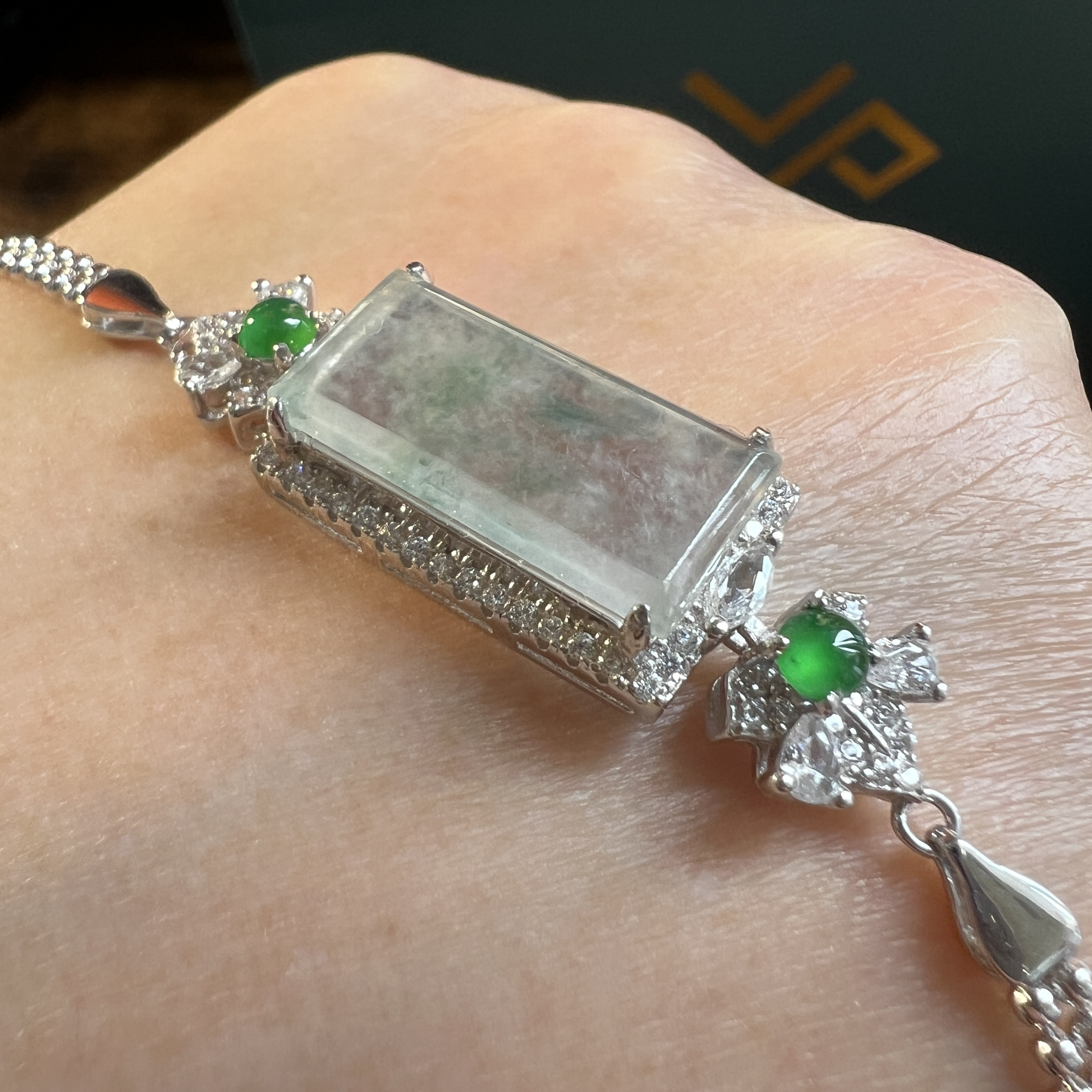 正冰種飄綠花方糖手鍊