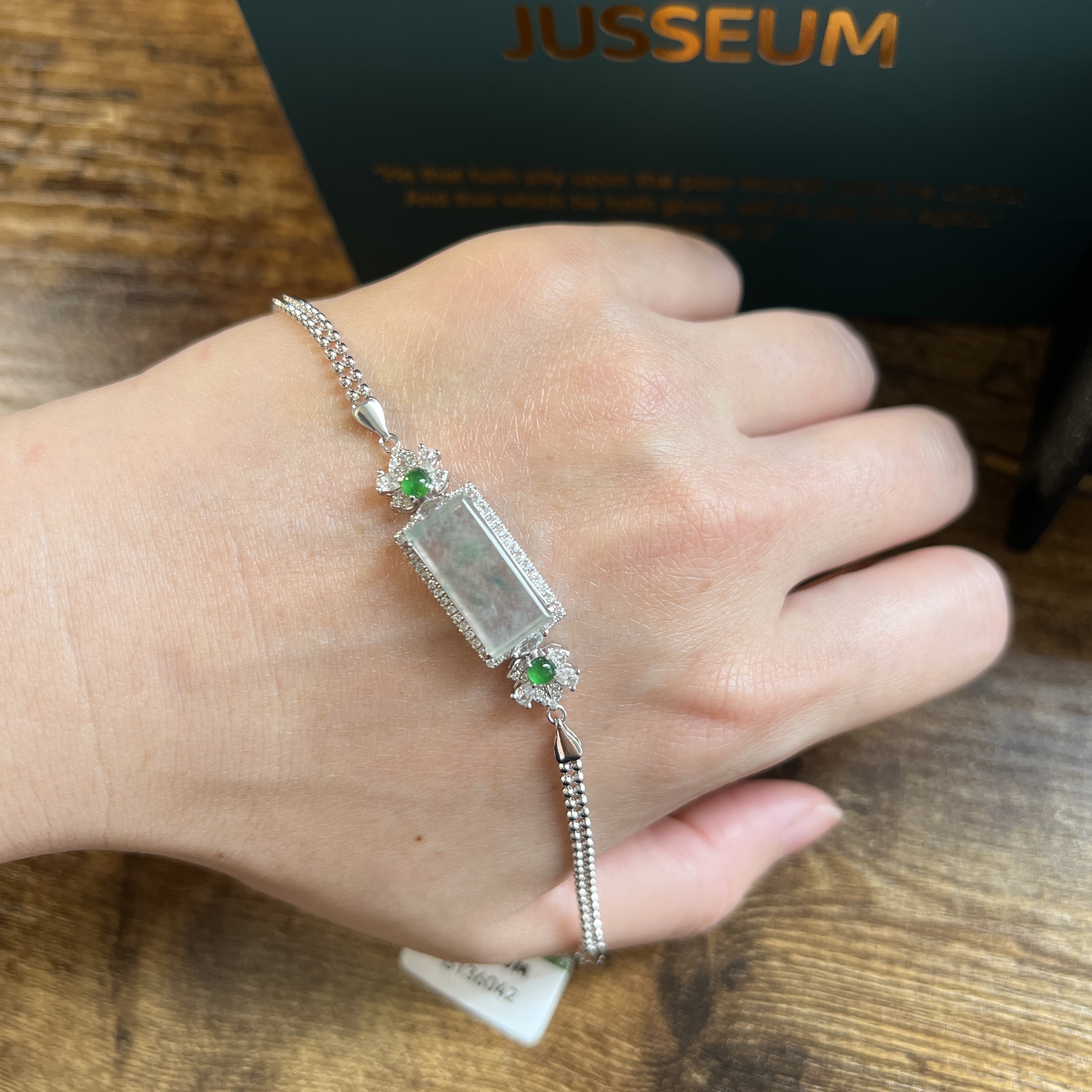 正冰種飄綠花方糖手鍊