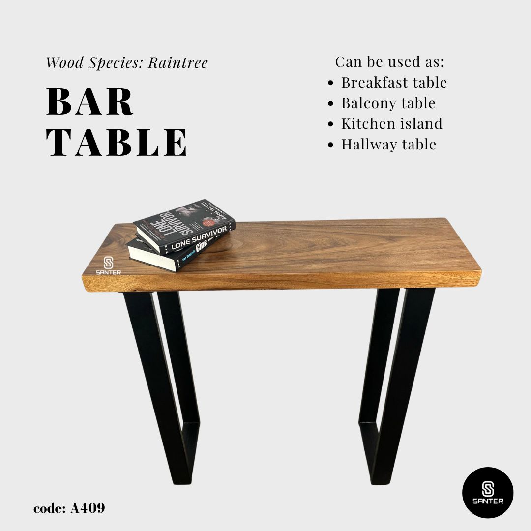 A409. Raintree Solid Wood Bar Table / Wooden Bar Table / Home Balcony Bar Table / Kitchen Island - 4ft/ 5ft/ 6ft length