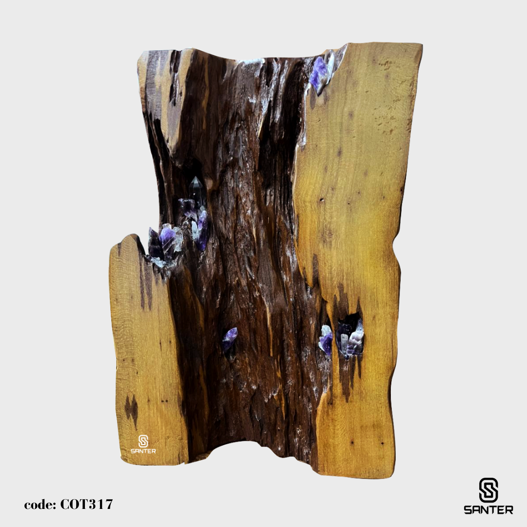 COT317. Chengal Emas Artistic Wood Pedestal (Purple Crystal)