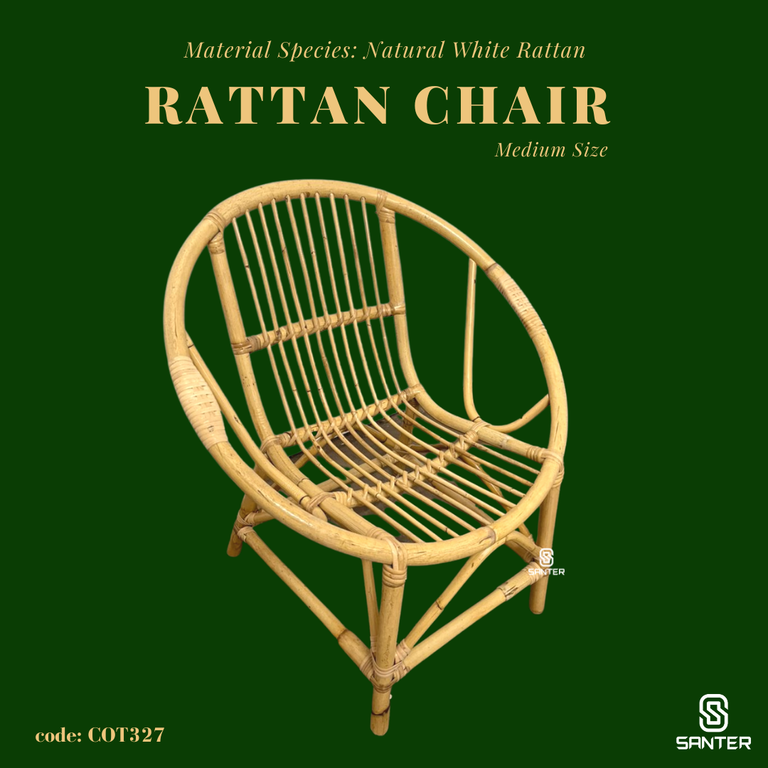 COT327. Natural Rattan Chair (Round Handle - Medium Size)