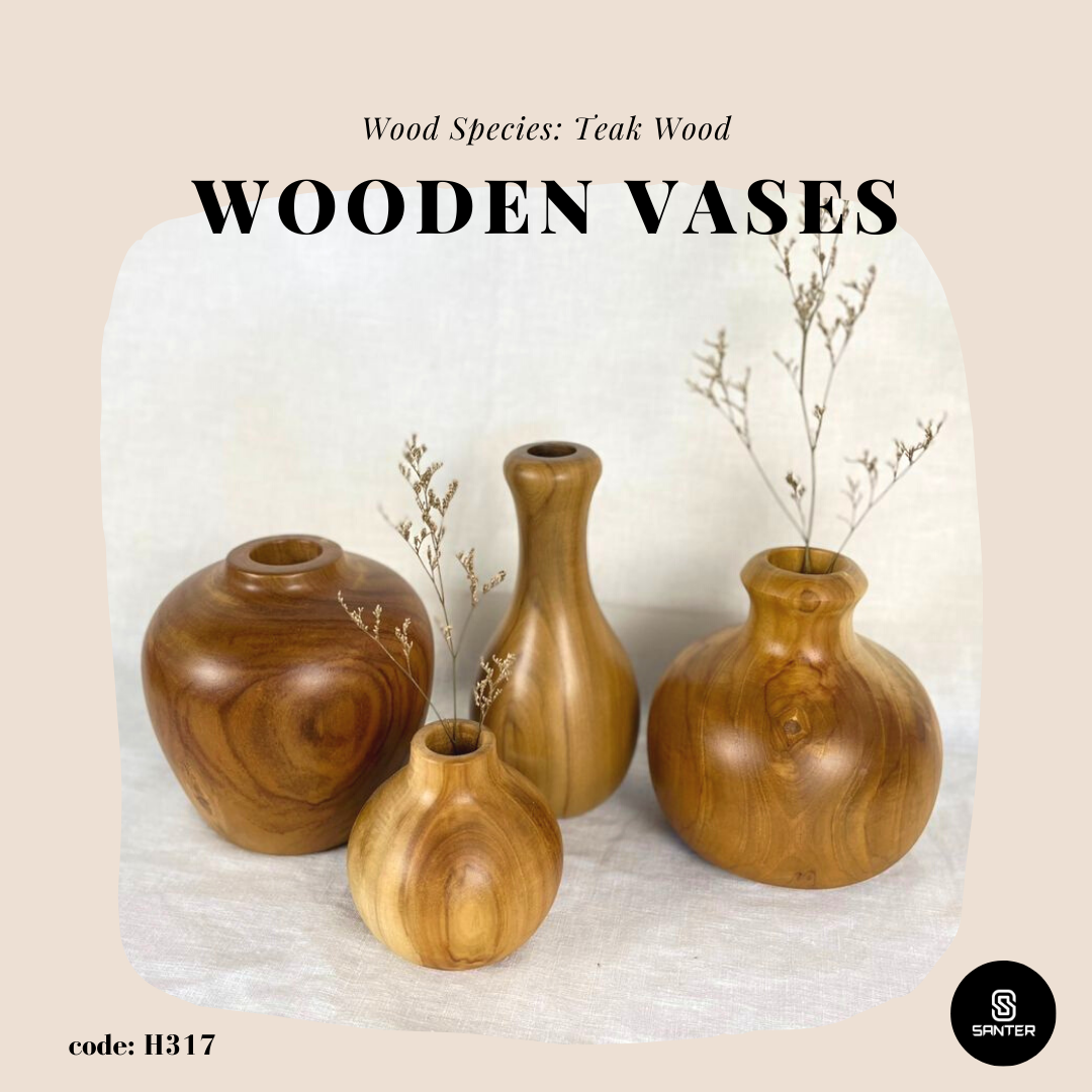 H317. Teak Wood (Kayu Jati) Wooden Vases