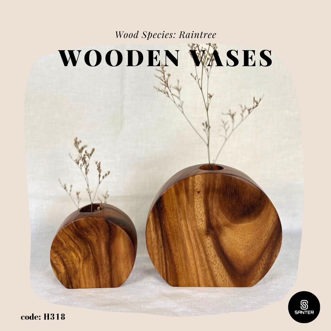 H318. Raintree Solid Wood Wooden Vases