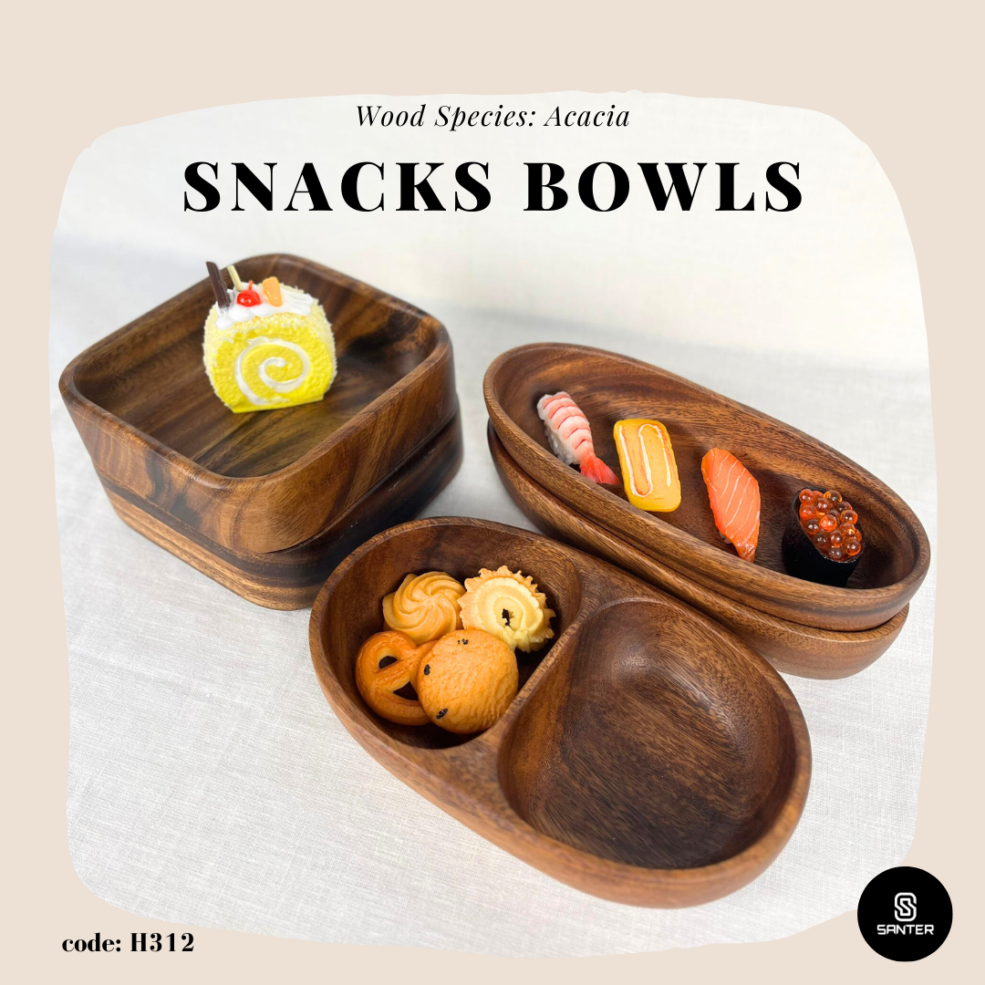 H312. Acacia Wood Compartment Bowl/ Snacks Bowl/ Wooden Bowl