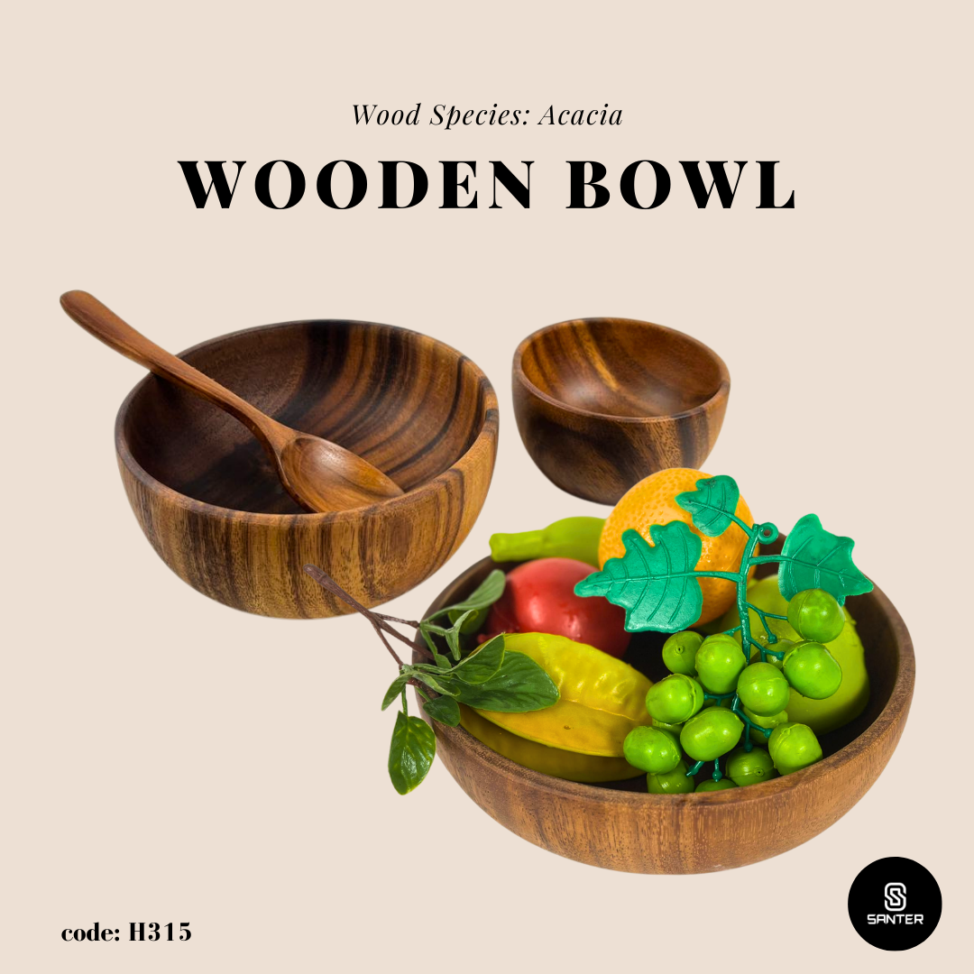 H315. Acacia Wood Round Wooden Bowl