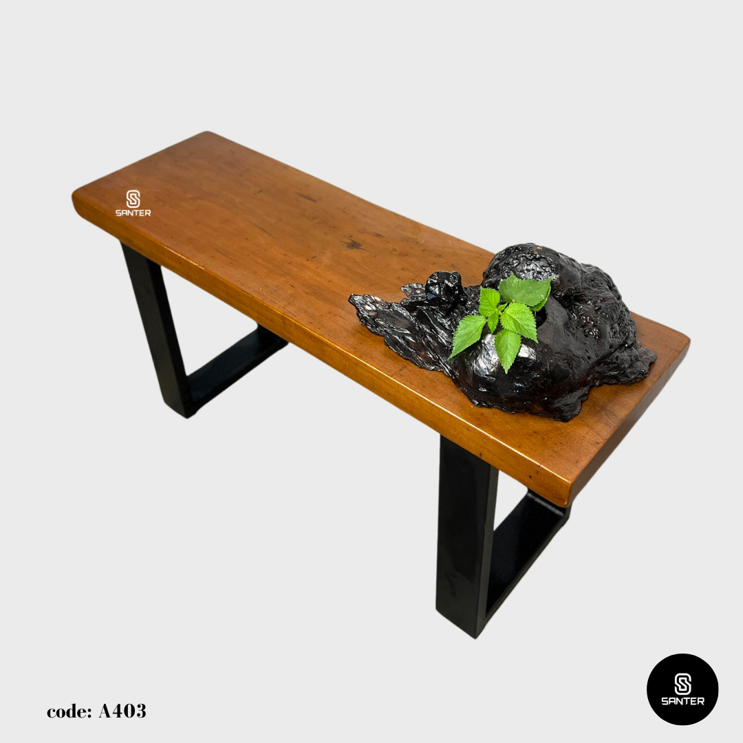 A403. Chengal Emas Solid Wood Rustic Bench with Wood Burl / Shoe Bench