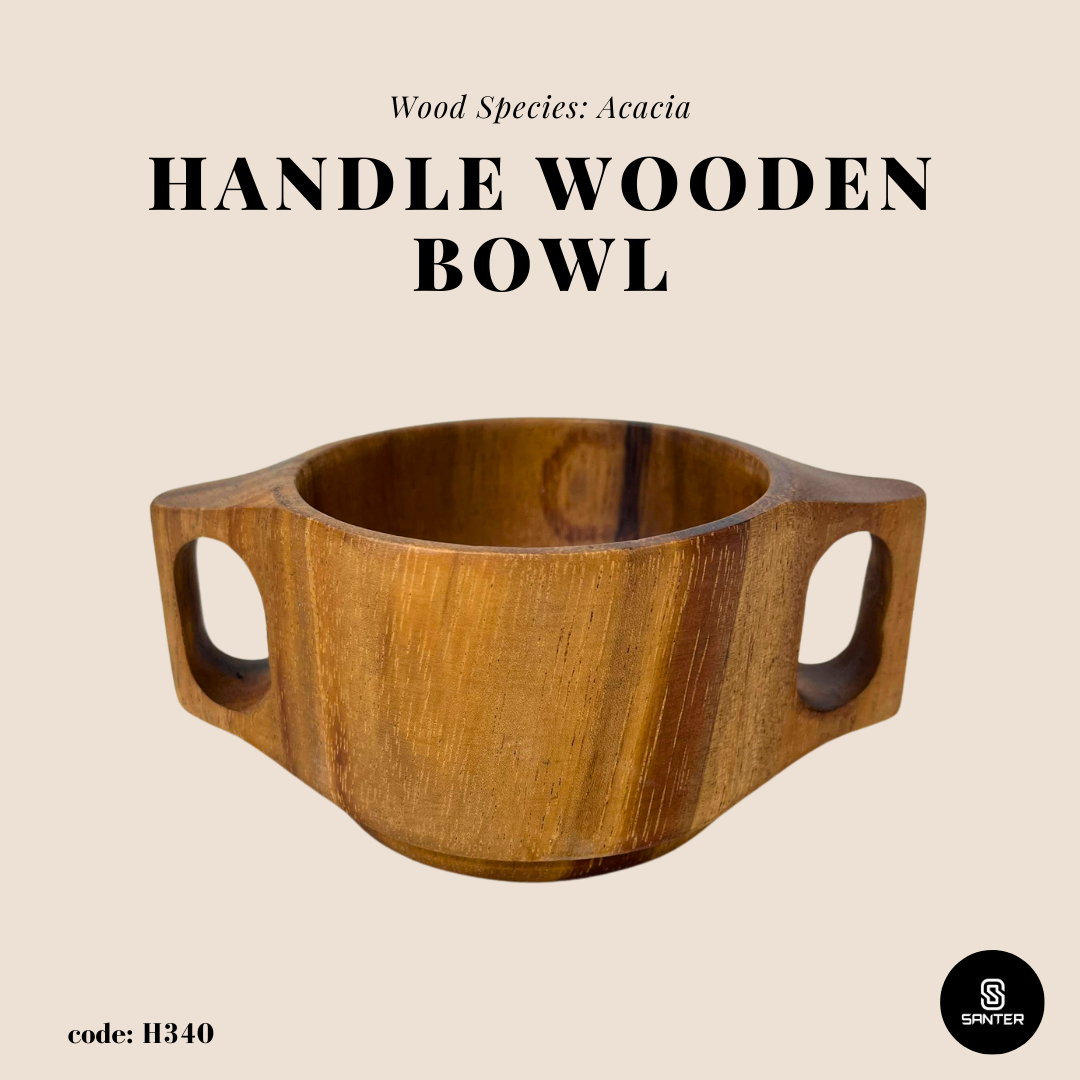 H340. Acacia Wood Handle Bowl / Porridge Bowl / Soup Bowl / Wooden Bowl / Baby Feeding Bowl