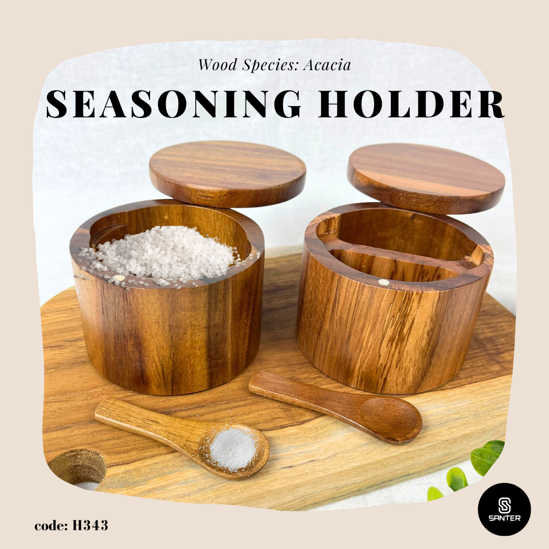 H343. Acacia Wood Salt & Seasoning Box with Lid / Spice Box / Seasoning Holder / Condiment Box