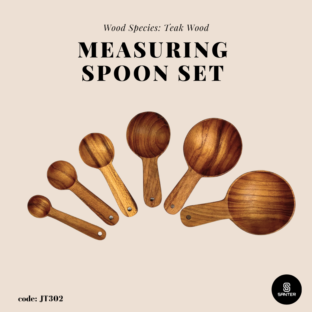 JT302. Teak Wood Wooden Measurings Spoon Set