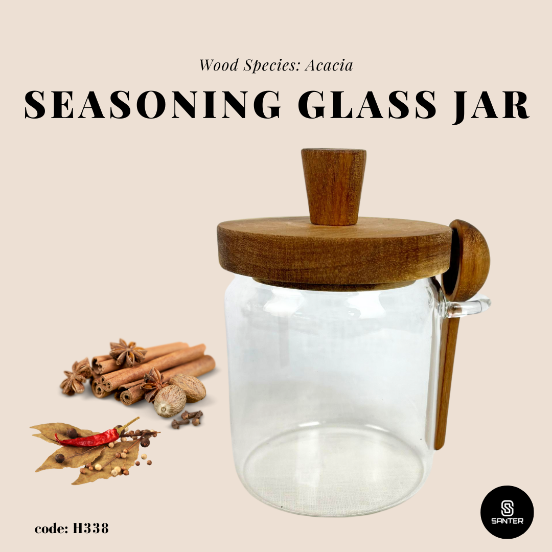 H338. Acacia Wood Lid Glass Jar / Seasoning Jar / Spice Jar / Seasoning Storage / Honey Jar / Spice Storage