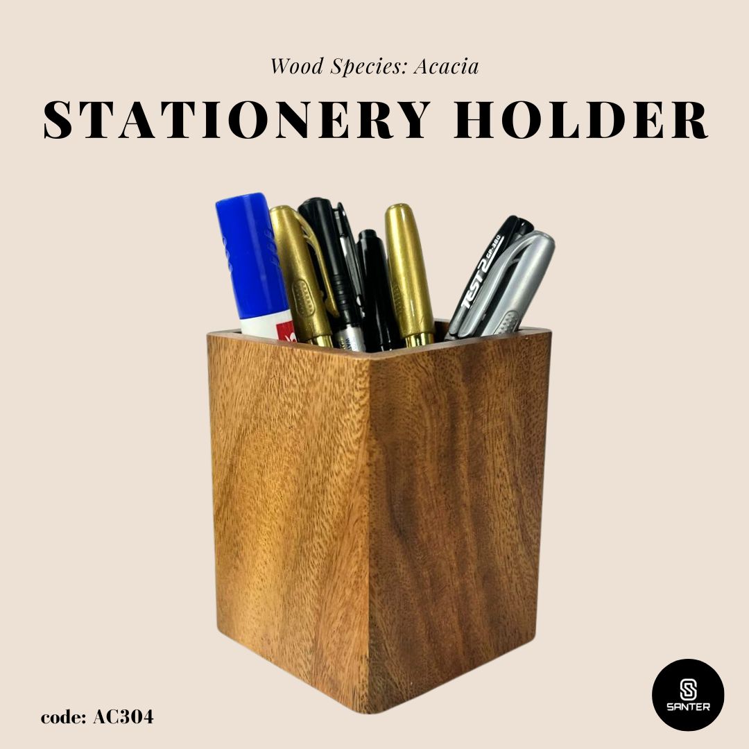 AC304. Acacia Wood Pencil Holder / Make-up Brush Holder / Toothbrush Holder / Kitchen Utensil Holder