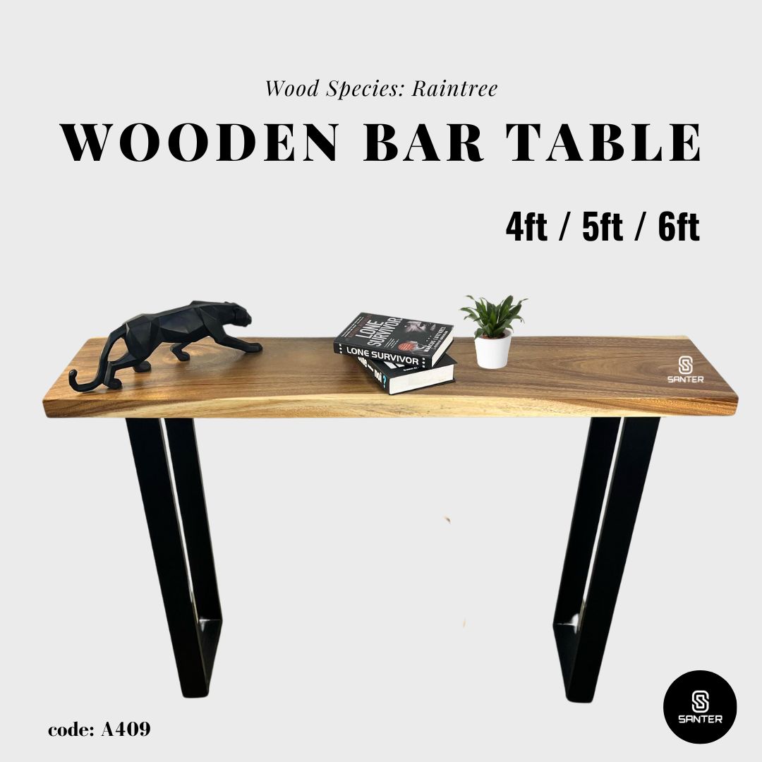 A409. Raintree Solid Wood Bar Table / Wooden Bar Table / Home Balcony Bar Table / Kitchen Island - 4ft/ 5ft/ 6ft length