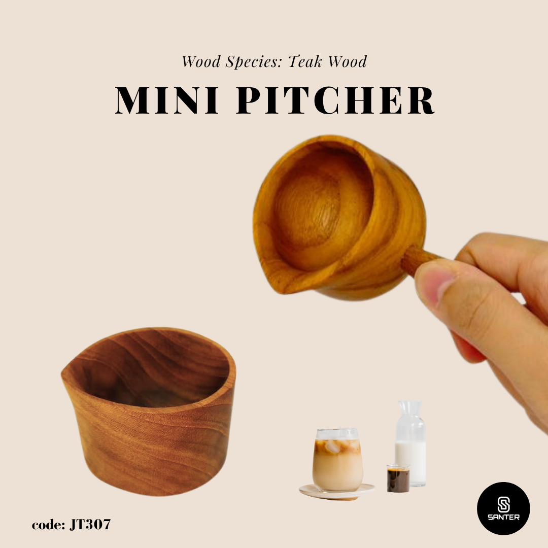 JT307. Teak Wood Wooden Pitcher / Milk Pitcher / Creamer Cup / Pitcher Pourer / Milk Cream Cup / Saucer Jug