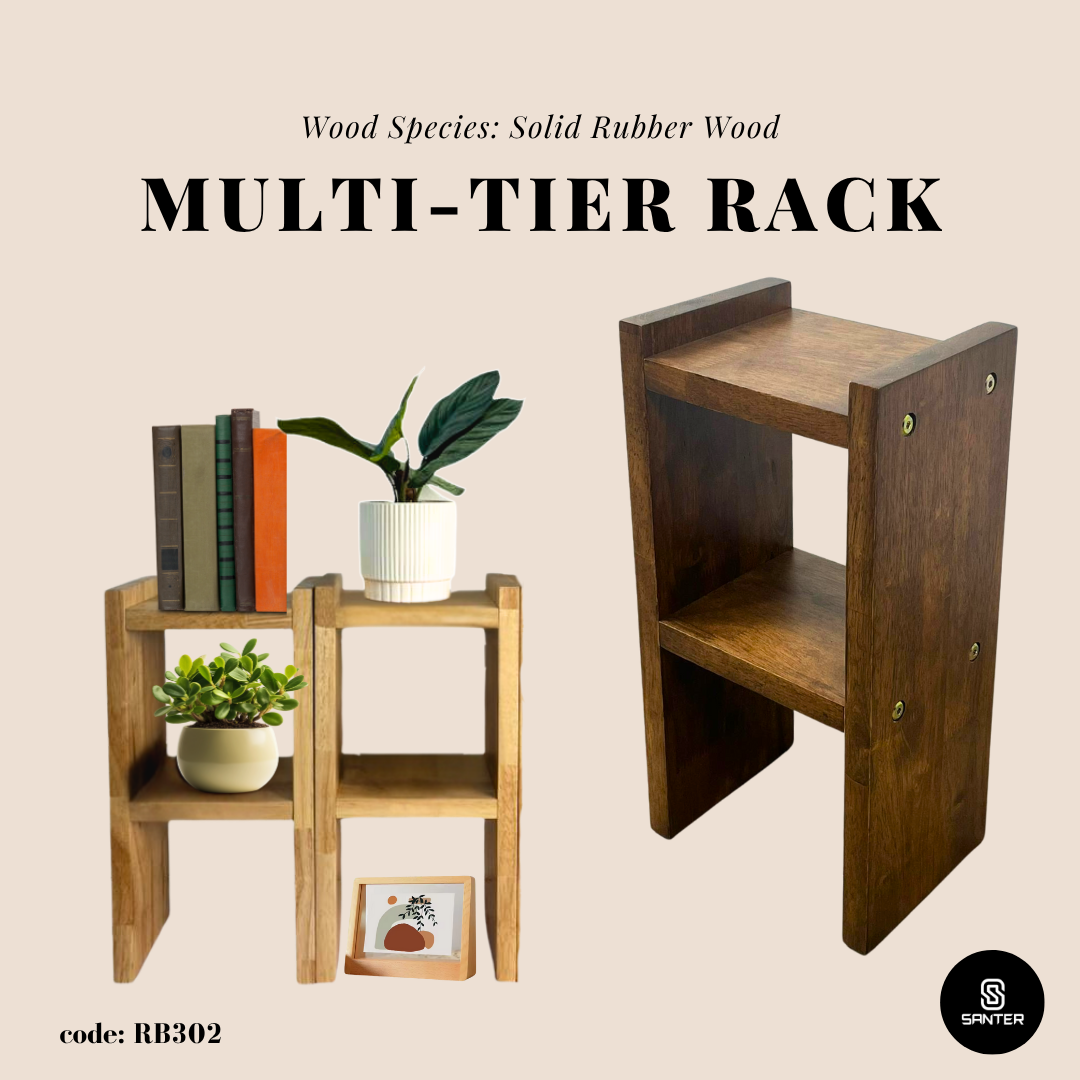RB302. Solid Rubber Wood Kitchen Storage Rack / Multi-Tier Rack / Multipurpose Rack / Wooden Rack / Plant Pot Rack