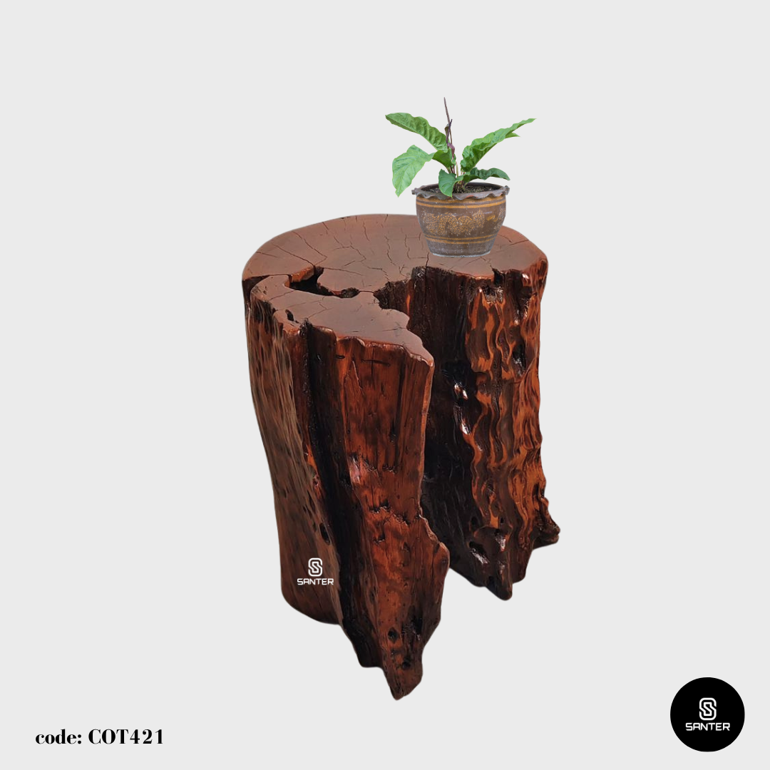 COT421. Chengal Emas Artistic Wood Pedestal/ Wooden Stump / Rustic Stump / Plant Stool