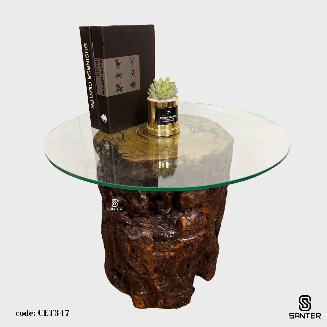 CET347. Chengal Emas Solid Wood Coffee Table (with Tempered Glass)