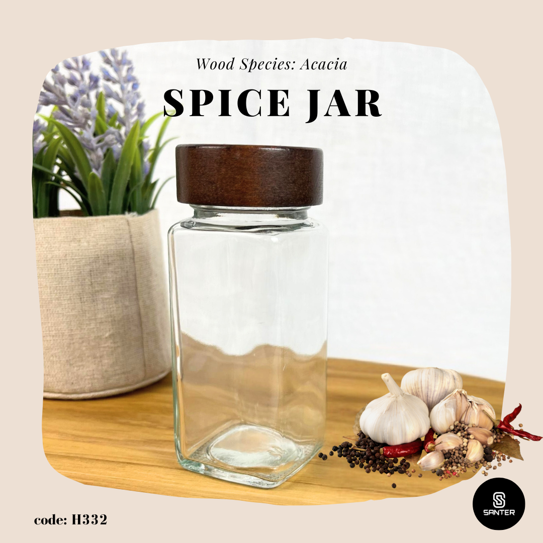 H332. Acacia Wood Wooden Lid Spice Glass Jar / Seasoning Glass Jar / Shaker / Storage / Seasoning Container