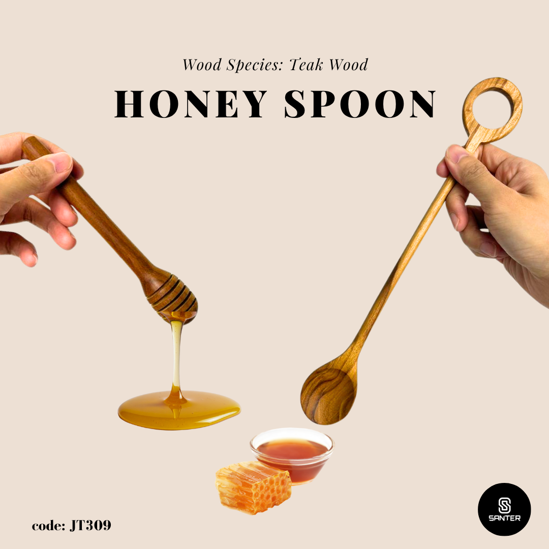 JT309. Teak Wood Honey Spoon/ Honey Dipper/ Honey Stirrer/ Honey Stick/ Honey Wand/ Honey Dripper