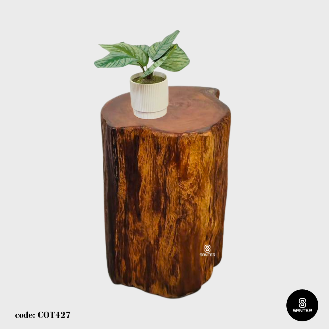 COT427. Merbau Wood Artistic Wood Pedestal/ Wooden Stump / Rustic Stump / Plant Stool