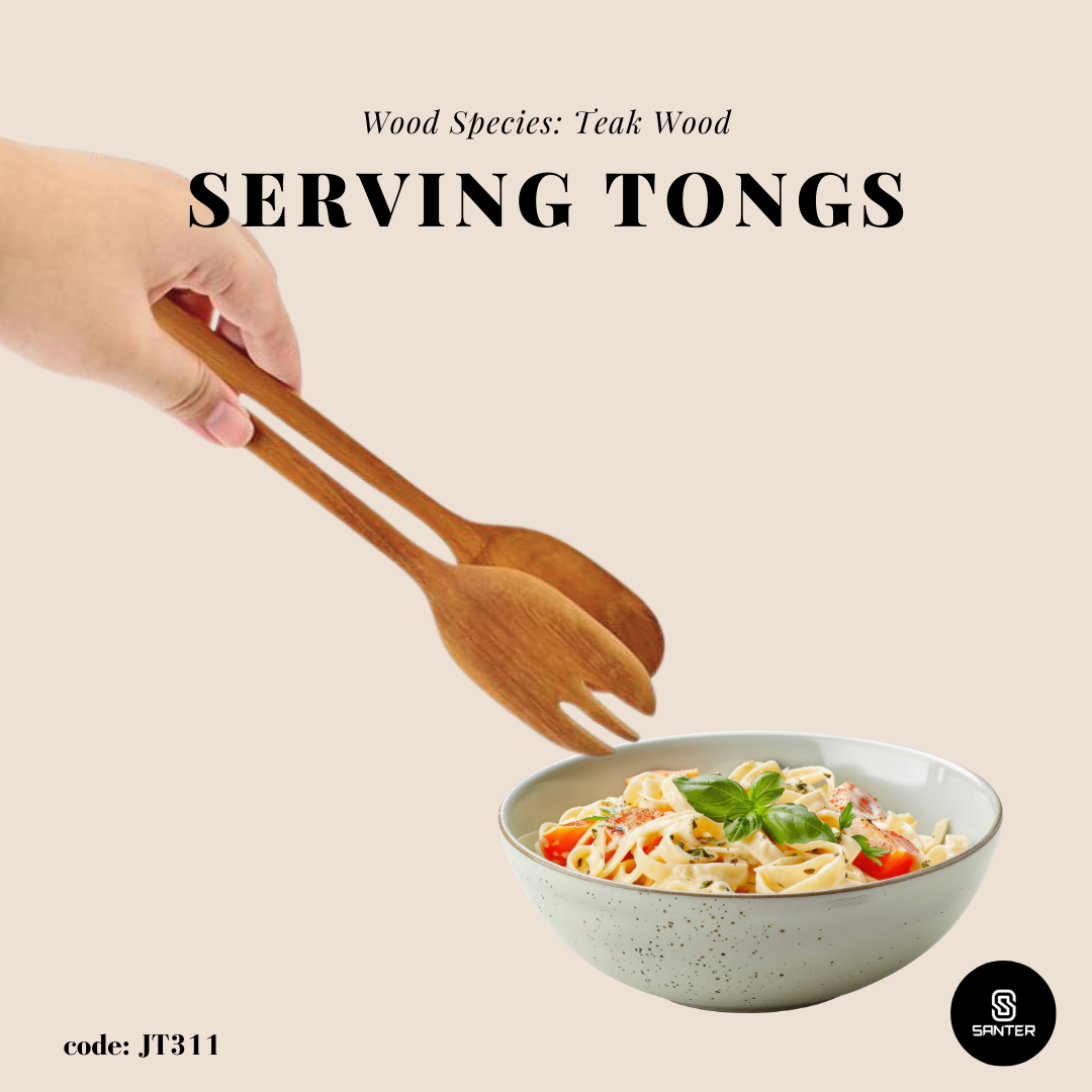 JT311. Teak Wood Wooden Food Tongs / Kitchen Cooking Tool / Wooden Clip Tongs