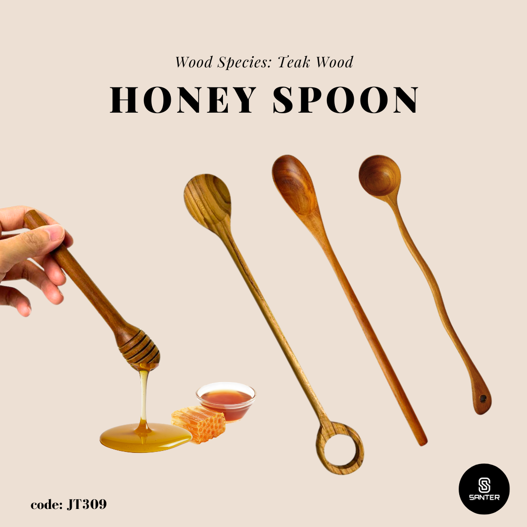 JT309. Teak Wood Honey Spoon/ Honey Dipper/ Honey Stirrer/ Honey Stick/ Honey Wand/ Honey Dripper