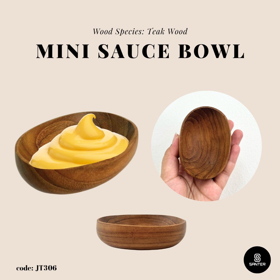 JT306. Teak Wood Wooden Sauce Bowl/ Dipping Bowl/ Pinch Bowl/ Wooden Small Bowl