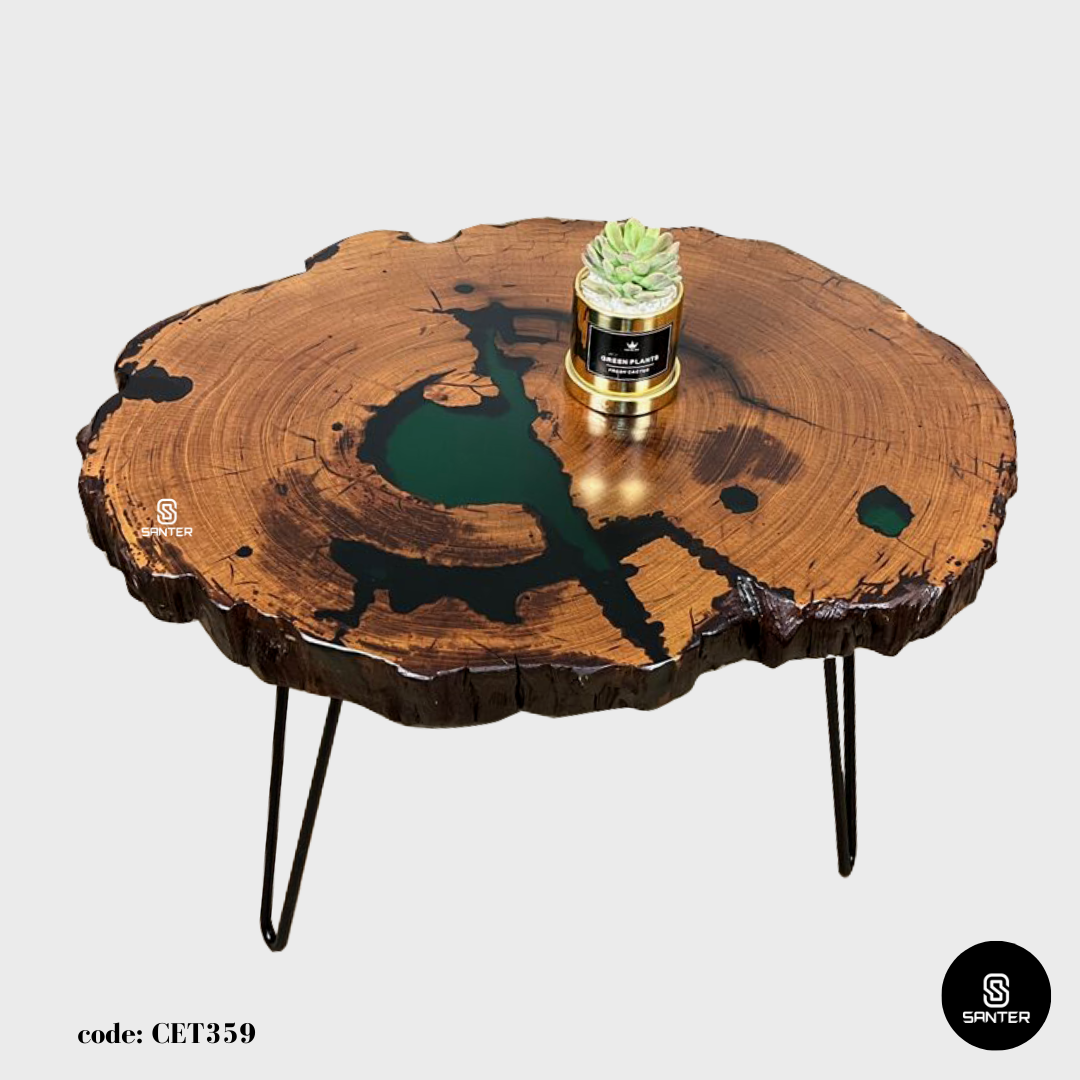 CET359. Chengal Emas Solid Wood Coffee Table/ Sofa Table (Emerald Green)