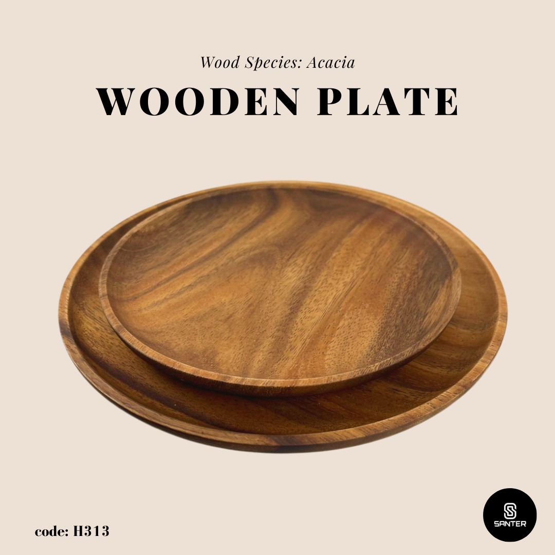 H313. Acacia Wood Round Wooden Plate