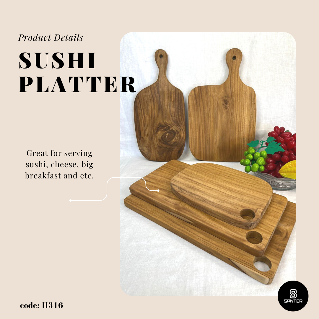 H316. Teak Wood Cutting Board/ Serving Platter/ Cheese Board/ Sushi Platter