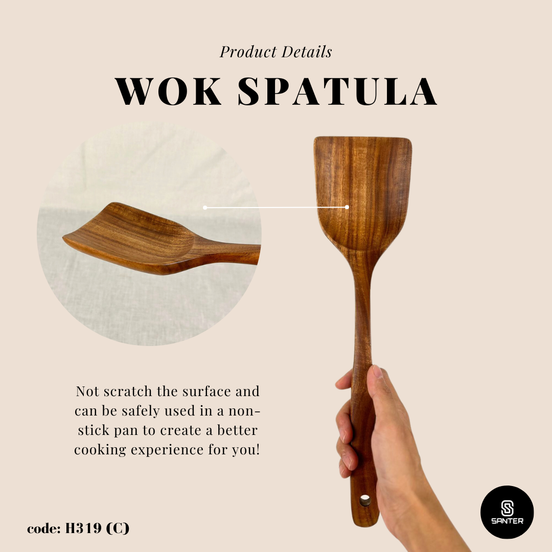 H319. Acacia Wood Wooden Kitchen Utensils / Rice Paddle / Frying Spatula / Wok Spatula / Soup Ladle / Salad Fork / Coffee Spoon