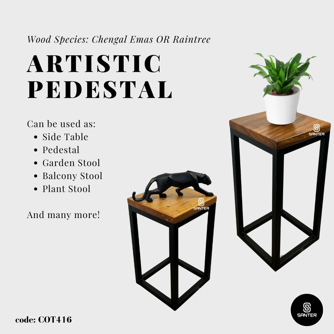 COT416. Chengal Emas or Raintree Solid Wood Wooden Pedestal / Plant Stool / Side Table / Garden Stool / Balcony Stool
