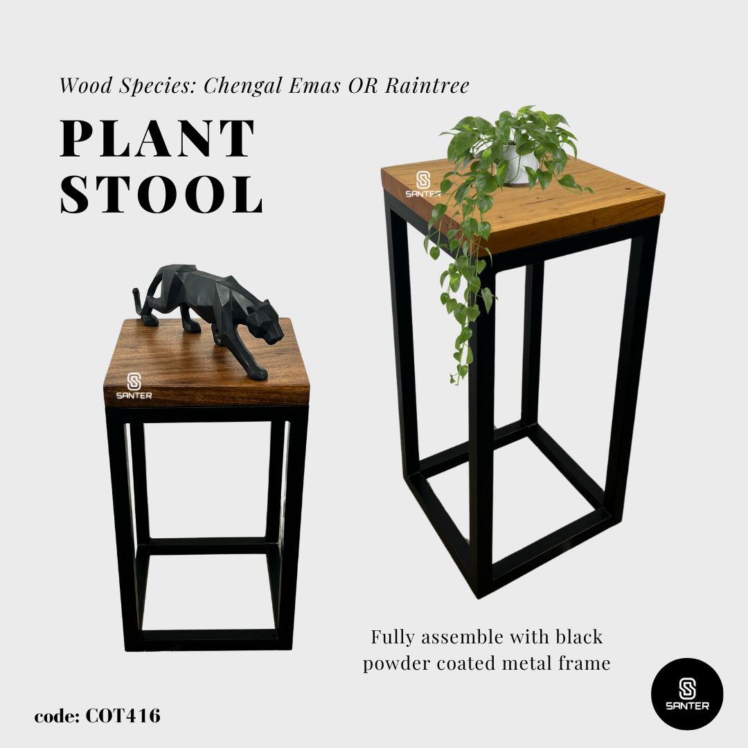 COT416. Chengal Emas or Raintree Solid Wood Wooden Pedestal / Plant Stool / Side Table / Garden Stool / Balcony Stool
