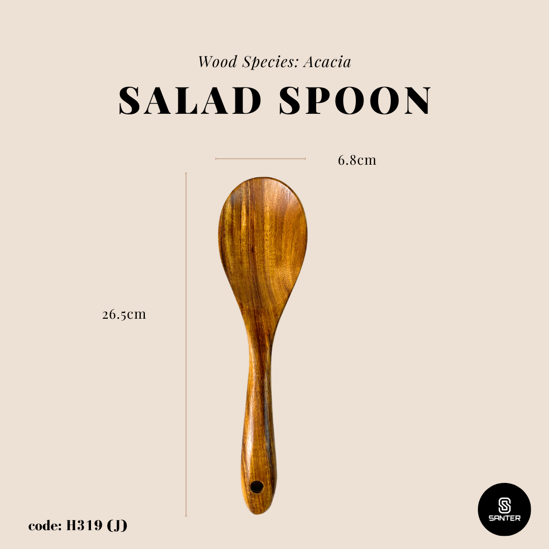 H319. Acacia Wood Wooden Kitchen Utensils / Rice Paddle / Frying Spatula / Wok Spatula / Soup Ladle / Salad Fork / Coffee Spoon / Stirring Spatula / Slotted Spatula