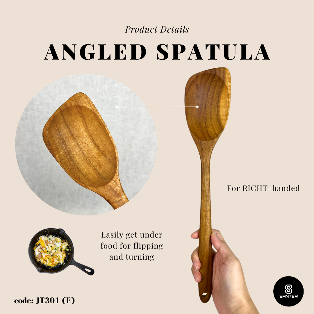 JT301. Teak Wood Wooden Kitchen Utensils / Rice Paddle / Frying Spatula / Wok Spatula / Soup Ladle / Angled Spatula / Slanted Spatula / Slotted Turner