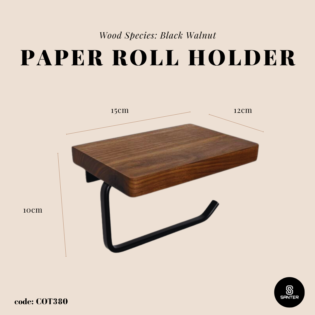 COT380. Black Walnut Solid Wood Toilet Paper Roll Holder