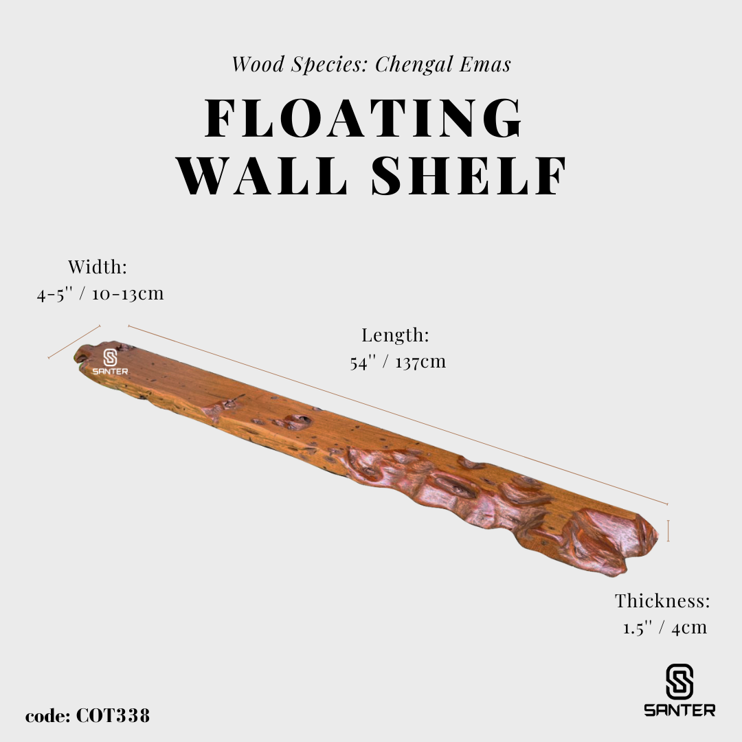 COT338. Chengal Emas Solid Wood Live Edge Floating Wall Shelf