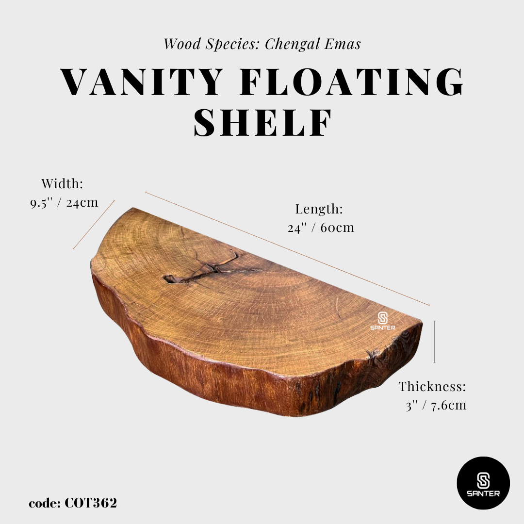 COT362. Chengal Emas Solid Wood Floating Wall Shelf / Decorative Tray