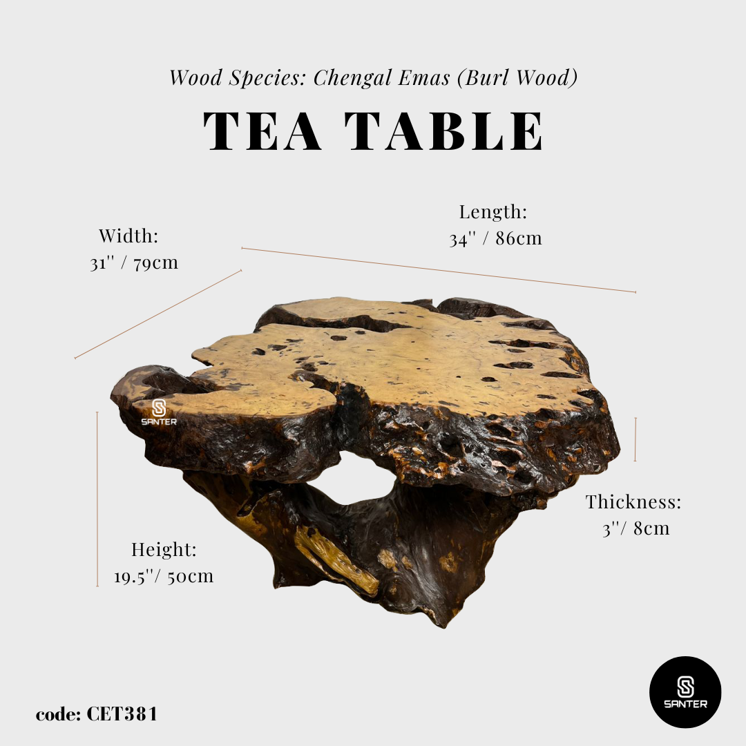 CET381. Chengal Emas Solid Wood Coffee Table/ Tea Table (Burl Wood)