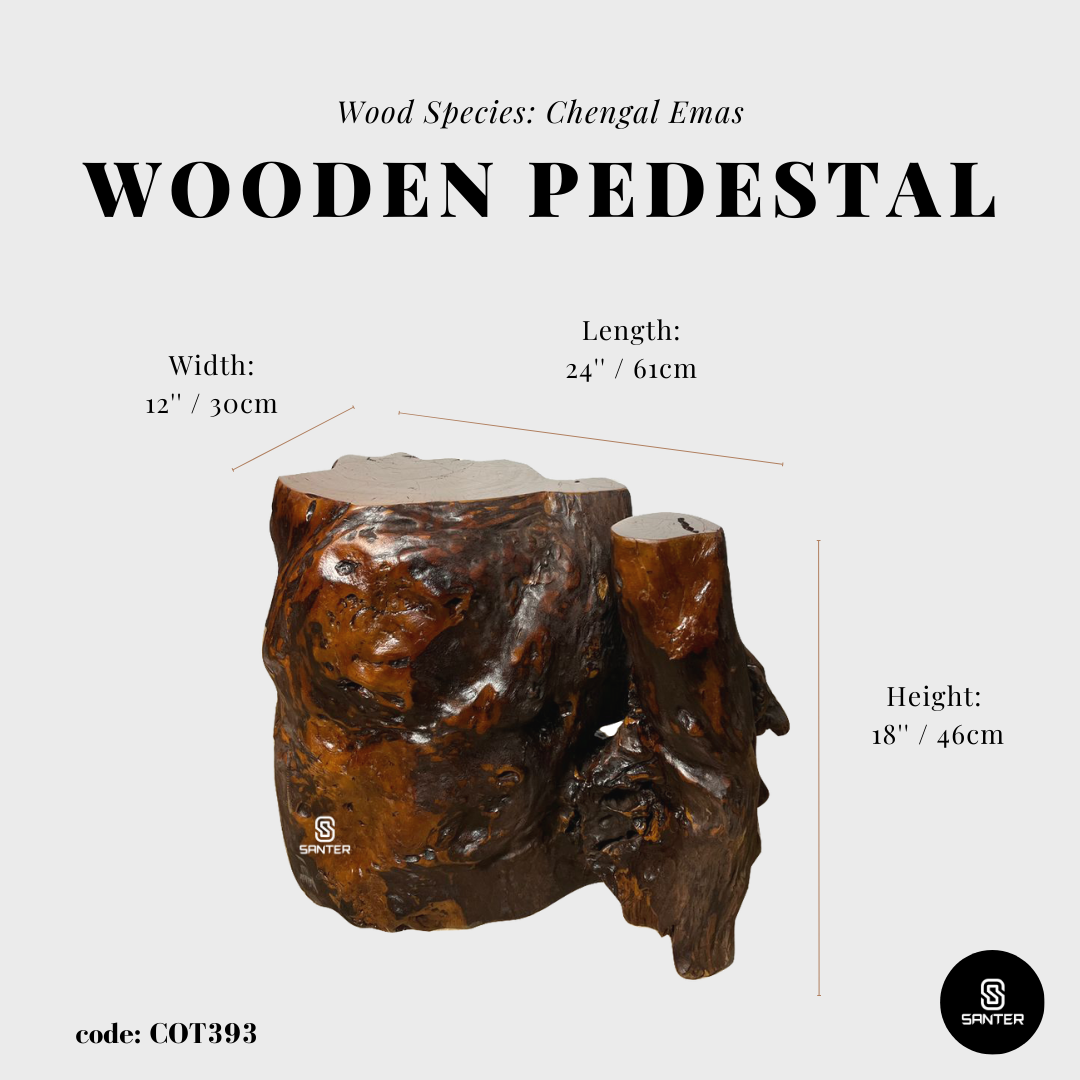 COT393. Chengal Emas Rustic Wood Pedestal/ Stump/ Side Table