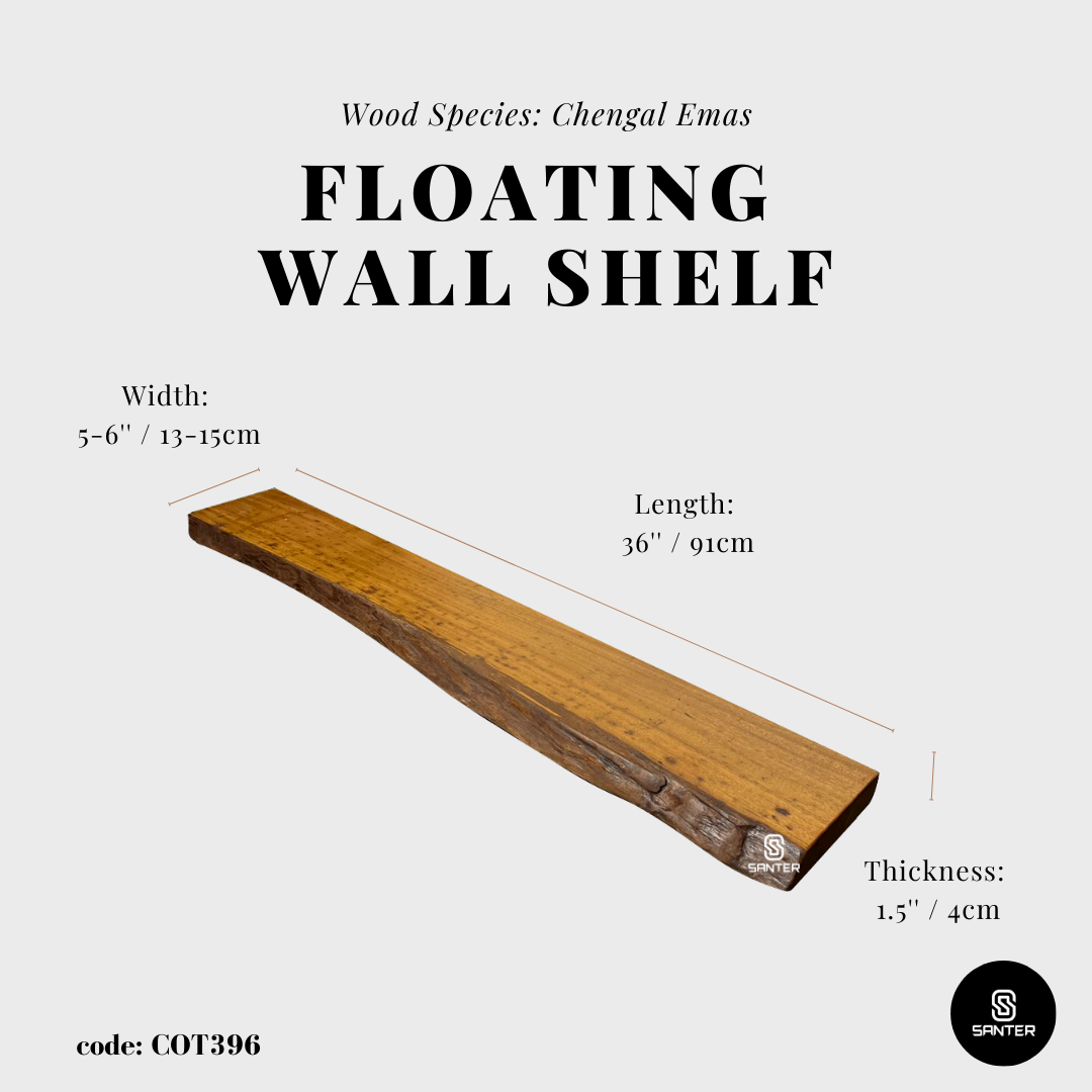 COT396. Chengal Emas Solid Wood Live Edge Floating Wall Shelf